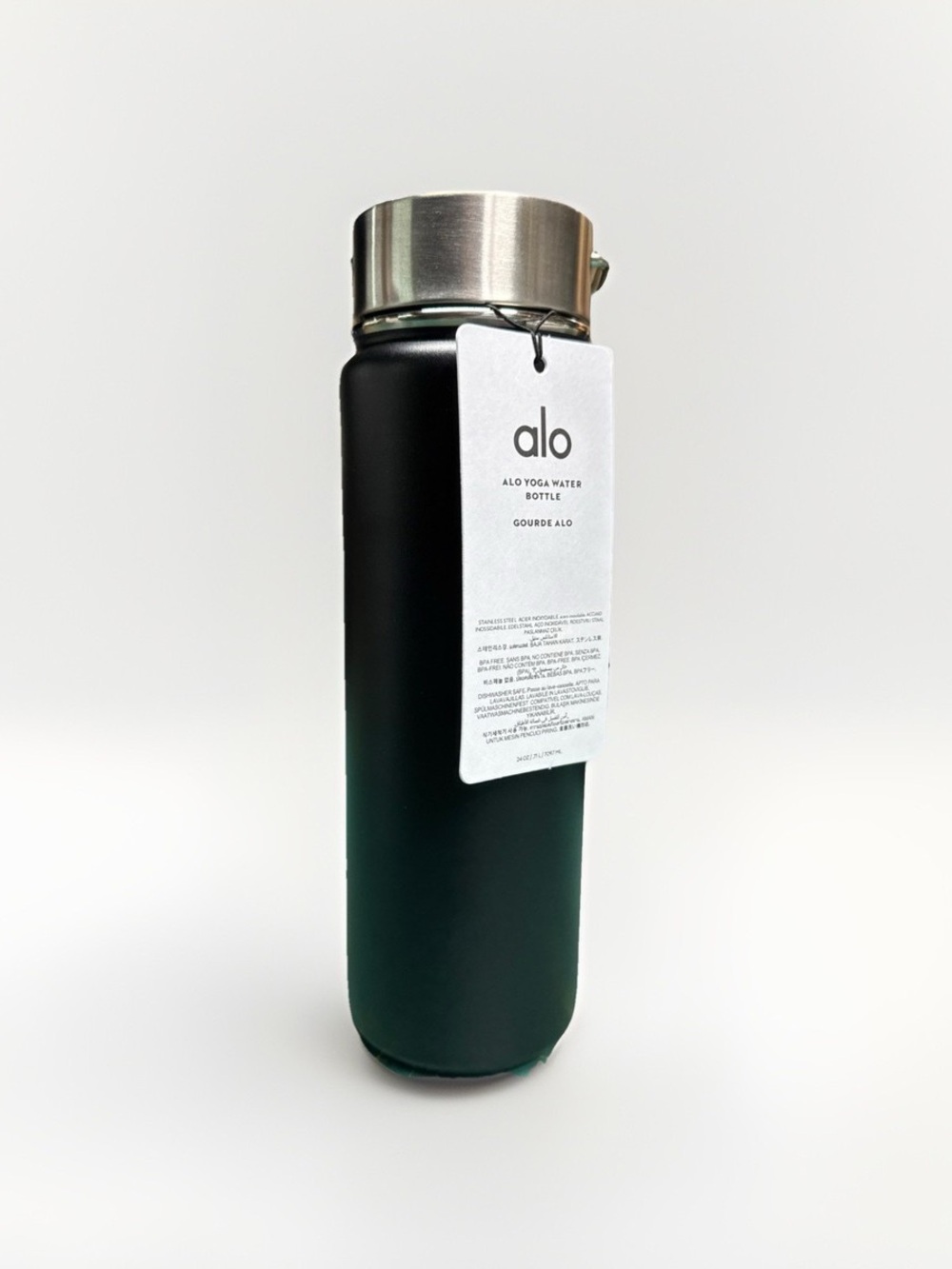 ALO Yoga Stainless Steel Ombre Black to Dark Green Water Bottle